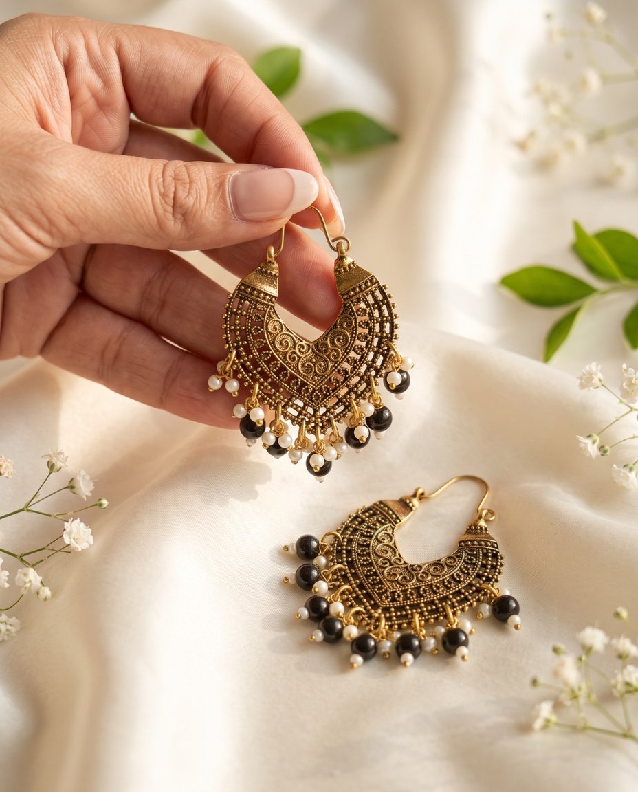 Antique Gold Chandbali Earrings